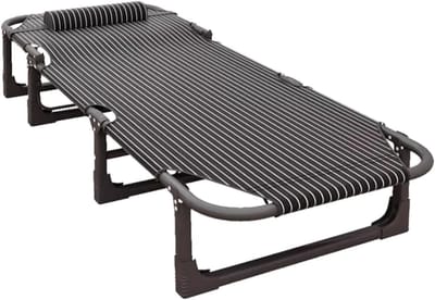 Opvouwbaar Campingbed - Kampeerbed Ligbed - Buiten Ontspannen - 4-Positie Verstelbaar - 180kg Draagvermogen - Zwart Wit Strepen
