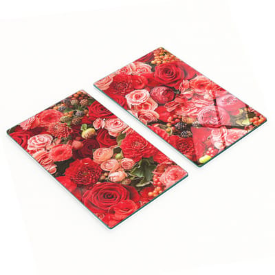Decoratieve glazen snijplanken voor in de keuken met rode bloemen, 2x30x52 cm