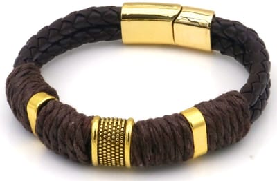 Armband - PU leer - 21 cm - bruin-goud - heren