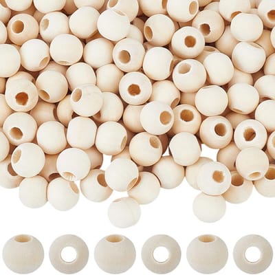 Houten kralen, 12 mm, met groot gat, macramékralen van Europees natuurlijk hout, losse kralen, haarkralen, grote verpakking voor het maken van