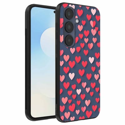 Geschikt voor Samsung Galaxy S25 FE Telefoonhoesje met Roze en Rode Hartjes Opdruk - TPU Backcover Case With Rosé and Red Heart Design - Smartphonica geschikt voor Samsung Galaxy S25 FE
