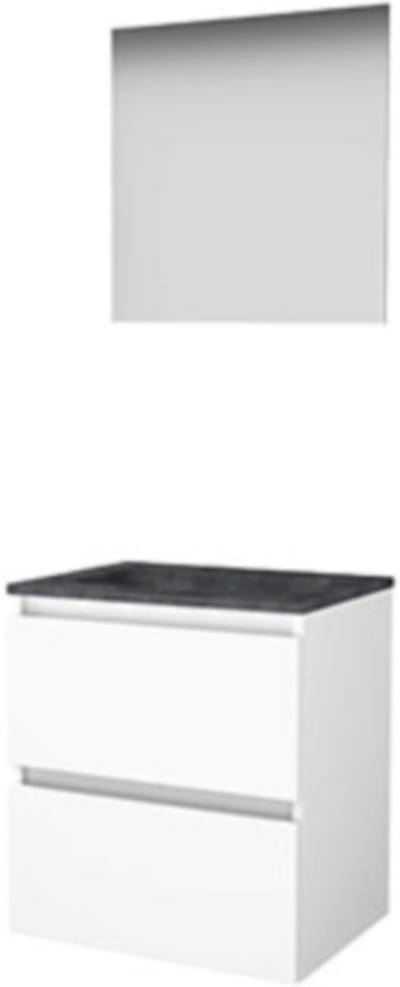 Basic-Line Ultimate 46 Badkamermeubelset - 60 x 46 cm - Greeploos - 2 Lades - Hardstenen Wastafel - 1 Kraangat - Ice White