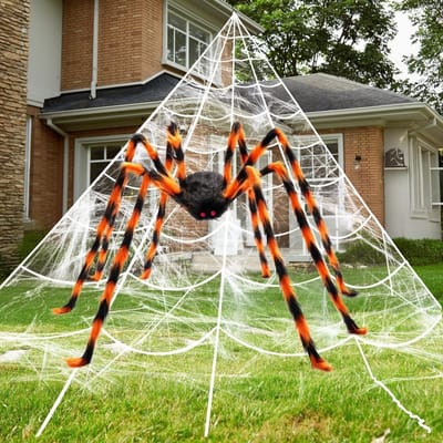 Halloween Spinnenweb Decoratie - Griezelige Set - Spookhuis Creëren - Inclusief Reuzenspin - 4.8 Meter Breed - Zwart