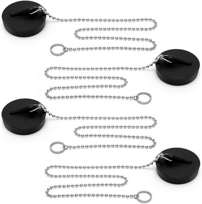 4x Universele Rubberen Dop voor Afvoerputje – 41-43mm – Inclusief RVS Ketting en Haak