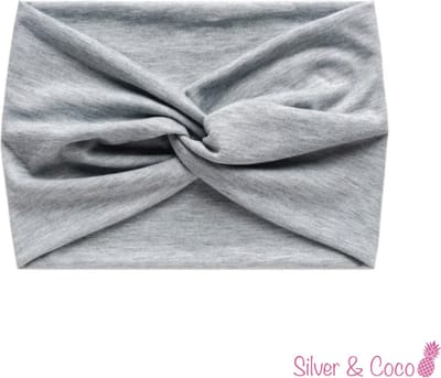 SilverAndCoco® - Brede Haarband Festival Dikke Normale Stoffen Hoofdband Hardlopen / Sport Yoga Boho Diadeem Dames / Elastische Zwarte Haarbanden Breed met Knoop - Licht Grijs