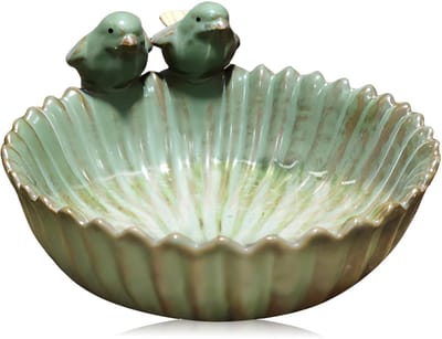 Dailygoods - Vogelbad - Winterbestendig - Vorstbestendig - Groen - Vogelbad voor wilde vogels - Decoratieve vogels inbegrepen - Geschikt voor tuin en...