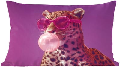 Sierkussens - Kussentjes Woonkamer - 60x40 cm - Panter - Zonnebril - Kauwgombel - Roze