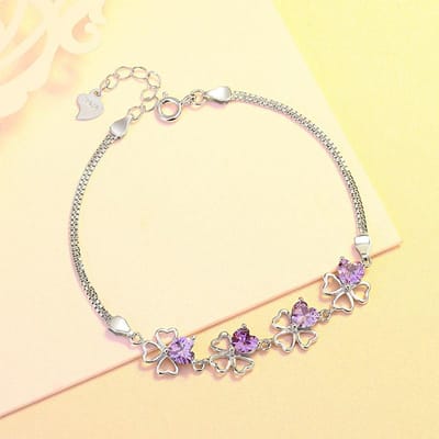Nieuwe S925 Sterling Zilveren Armband Vrouwelijke Koreaanse Versie Eenvoudige Mode Diamant Super Flash Lucky Klaver Armband beige