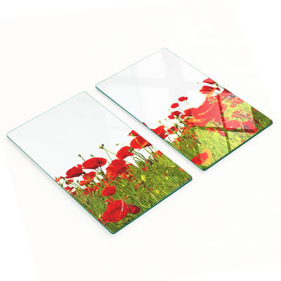 Multifunctionele decoratieve glazen keukenplanken met klaprozenmotief, 2x30x52 cm