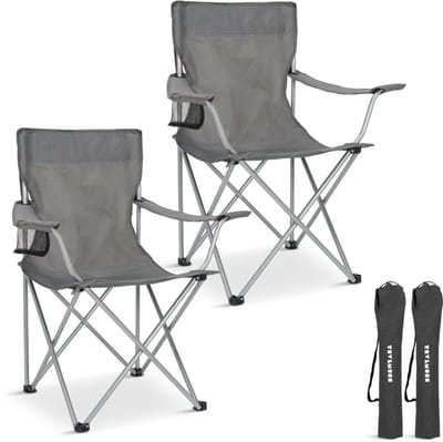 TRVLMORE Campingstoelen - Opvouwbaar - 2-Pack - 120KG Draagvermogen - Incl. Draagtas - Klapstoel - Visstoel - Kampeerstoel - Vouwstoel - Grijs