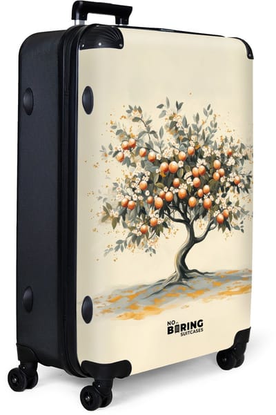 NoBoringSuitcases.com® - Koffer groot - Reiskoffer lichtgewicht - Sinaasappelboom met bloemen op beige achtergrond - Rolkoffer met 4 wielen - Grote trolley XL - 98 liter bagage