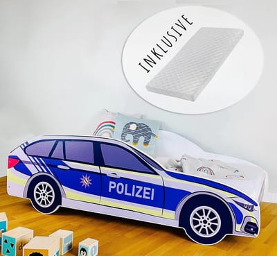 Car bed 80x160 cm met matras en valbeveiliging - kinderbed politieauto