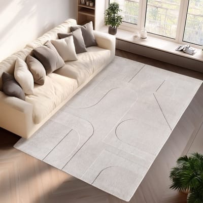 Decoratief vloerkleed, 3D-stijl, crèmekleur, voor woonkamer en slaapkamer, platgeweven, slijtvast en duurzaam. 120x170 cm