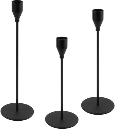 Dailygoods- Kaarsenhouder Zwart - Set van 3 - Metalen Kandelaar - Hoogte 33/28/23 cm - Bruiloft/Huisdecoratie - Roestvrij en Duurzaam - Kaarsenstand