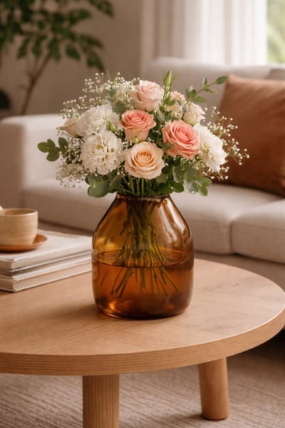 Vaas Barcelona | Amber | Bruin - Cognac | Mond Geblazen Glas | Uniek Design | H25 x D19,5 cm