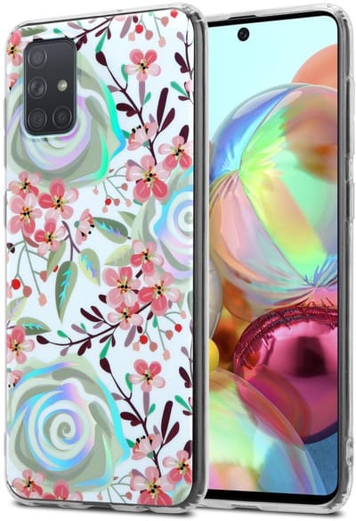 Cadorabo Hoesje geschikt voor Samsung Galaxy A71 4G in PERZIK BLOESEMS - Beschermhoes gemaakt van TPU siliconen Case Cover met bloemenmotief
