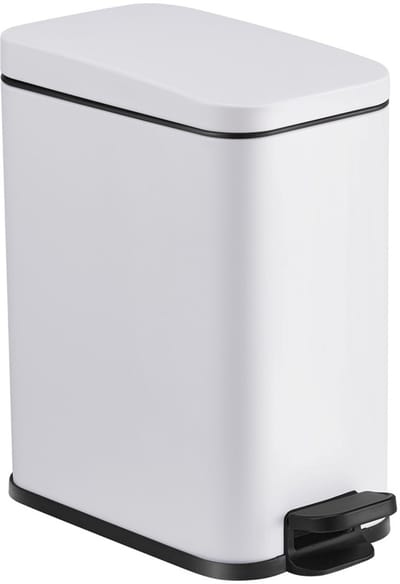 HÜSQ Slimbin smalle Prullenbak 5 Liter - Soft-close Pedaalemmer - kleine Vuilnisbak voor Toilet, Badkamer, Keuken of Kantoor - Afvalbakje - wit