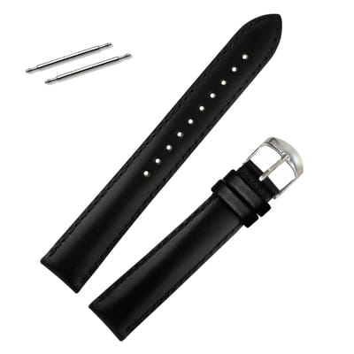Fako® - Horlogebandje - Echt Leer - Super Soft - 16mm - Zwart