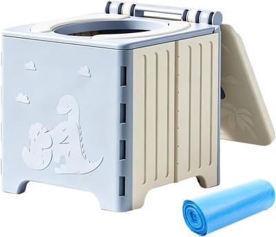 Reispotje Trainingszitje - Draagbaar Toilet - Onderweg Zindelijk - Snelle Opklapfunctie - 23cm Hoog - Blauwgrijs