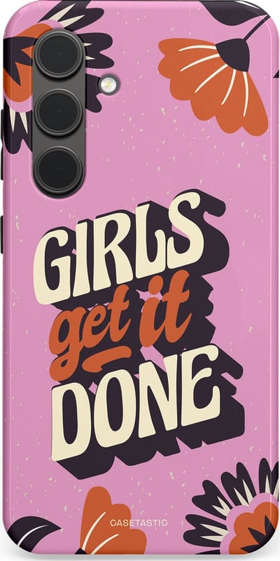 Casetastic hoesje geschikt voor Samsung Galaxy S24 - Dubbellaagse bescherming - Girls get it done - Fashion Case - Lila Donkergrijs Terracotta