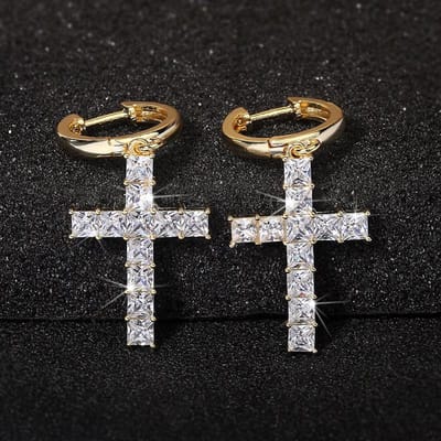 verkoop gevormde zirkonia kruis oorbellen hiphop trendy mannen en vrouwen mode oorbellen witte zirkonia kruis oorbellen sieraden cadeau black