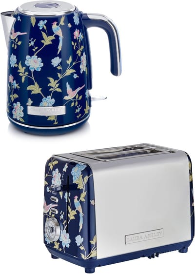 Laura Ashley by VQ Keuken Set – Kanwaterkoker 1,7L & 2-Sleuven Broodrooster – Elveden Marine – Luxe Design Ontbijtset