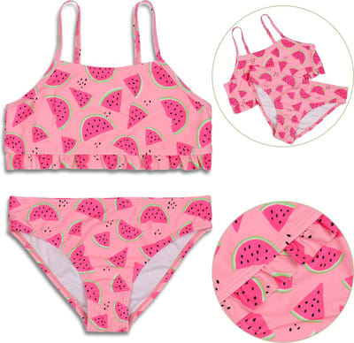 Tweedelige roze meisjesbikini met watermeloenmotief, OEKO-TEX