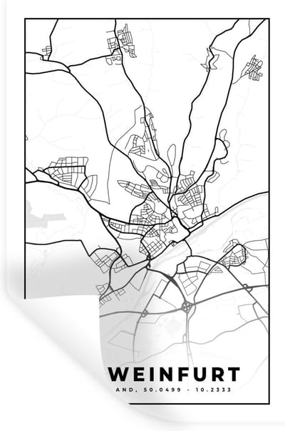 Muurstickers - Sticker Folie - Kaart - Schweinfurt - Plattegrond - Stadskaart - 20x30 cm - Plakfolie - Muurstickers Kinderkamer - Zelfklevend Behang - Zelfklevend behangpapier - Stickerfolie