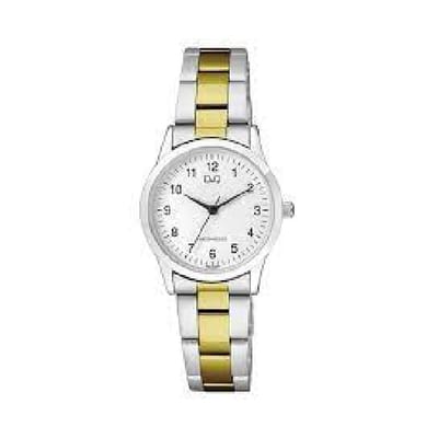 Q&Q C09A-006PY - Horloge - Analoog - Vrouwen - Dames - Stalen band - Rond - Metaal - Cijfers - Zilverkleurig - Goudkleurig - Wit