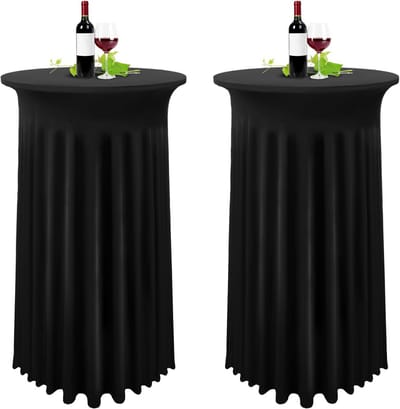 Set van 2 zwarte stretch bartafelhoezen voor rond 80 x 110 cm