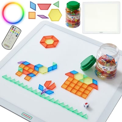 Masterkidz Vierkant Led-lichtpaneel Kleurrijk + Montessori Mozaïekblokken 140 St. - UNI