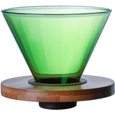 Hoge Borosilicaat Glazen Glanzende Streep Koffiefilterbeker Koffiepot met Houten Dienblad, Waaiervormige Trechter V60 Filterpapier single