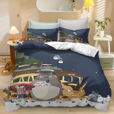 Anime Dekbedovertrek Kussensloop Beddengoedset T-TotoroS Kawaii Volwassene Jongen Meisje Slaapkamerdecoratie Kinderen Eenpersoons Tweepersoons Groot Formaat 135x200cm&set