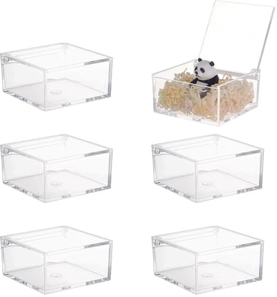 Dailygoods- Opbergdoos Transparant - 6 Stuks - Acryl - 8.2x8.2x4cm - Opbergdoos met Deksel - Mini Display Box - Geschikt voor Sieraden/Candy - Opbergcontainer