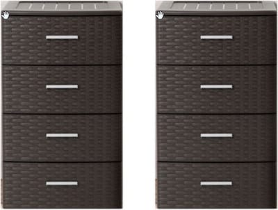 Plasticforte Bureau organizer - 2x stuks - 4 lades - rotan bruin - 39 x 36 x 61 cm - Ladeblok