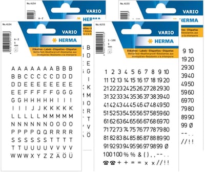 Herma stickervellen letters en cijfers - 8x vellen - zwart - 5 mm - watervast