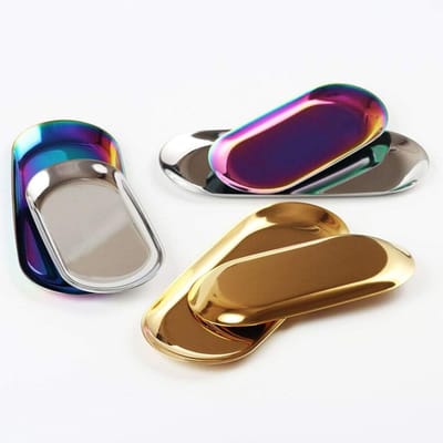 Metalen Opbergdoos in Ovale Vorm voor Snacks, Fruit, Kaarsen en Sieraden - Klein, Roestvrij Staal, Silver