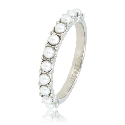My Bendel - Zilverkleurige Aanschuifring met Kleine Witte Parels - Zilverkleurige Aanschuifring - Kleine Witte Parels - Elegantie - met Luxe Cadeauverpakking | Sieraden Voor Dames | Maat 16.00 Mm / Maat 50