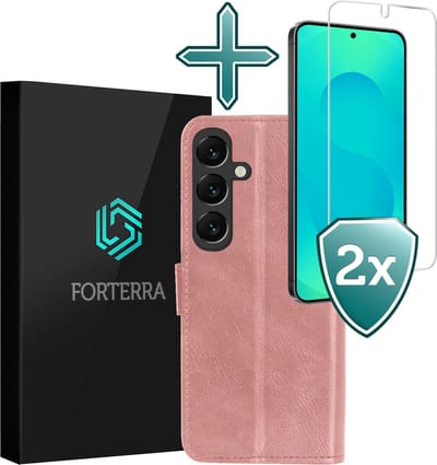 Hoesje Met 2x Screenprotector - Geschikt voor Samsung Galaxy S25 - Luxe Pasjeshouder - Flip Case - Bookcase Portemonee - Kunstleer Book Case - Flipcase Hoes - Book Cover - Walletcase - Portemonneehoes - Rosé goud