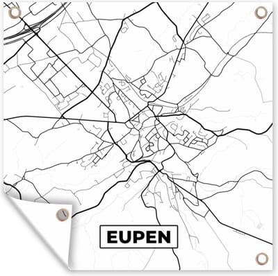 Tuin poster Kaart – Plattegrond – Stadskaart – Eupen – België – Zwart Wit - 200x200 cm - Tuindoek