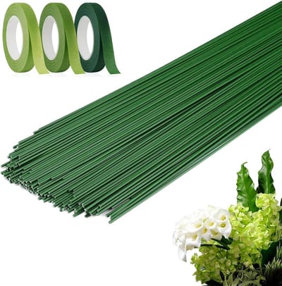 150 stuks bloemendraad groen met 3 rollen bloemband 30 cm draad groen steekdraad floristiek voor boeket bloemstukken, handwerk, partydecoratie