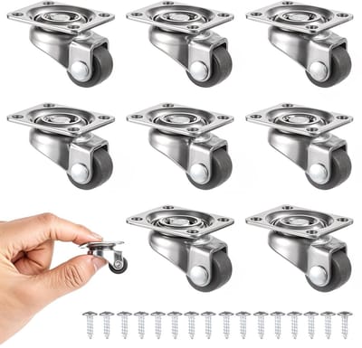 8-delige set kleine meubelwielen met 360 graden draaifunctie, rubberen rolwielen voor meubels, universele transportwielen met schroeven voor mini meubels
