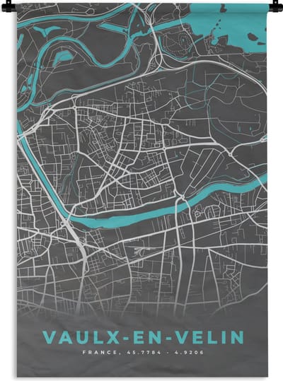 Wandkleed - Wanddoek - Vaulx-en-Velin - Frankrijk - Plattegrond - Stadskaart - Kaart - 120x180 cm - Wandtapijt