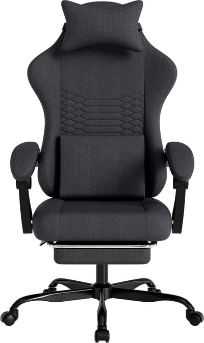 Gaming Stoel - Stoffen Bureaustoel met Massage - Verstelbare Rugleuning - Met Voetensteun - 136 kg Draagkracht - Voor Kantoor en Gamen - 120,5cm - Zwart