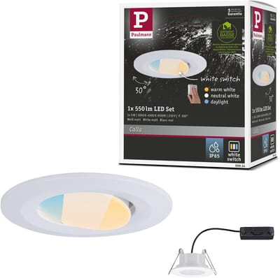 Paulmann LED Inbouwspot Calla – Wit Mat – IP65 – 5W – 400 lm – 230V – WhiteSwitch – Inbouwspot Badkamer
