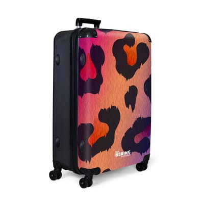 NoBoringSuitcases.com® - Koffer groot - Reiskoffer lichtgewicht - Panterprint met roze, paars en oranje - Rolkoffer met 4 wielen - Grote trolley XL - 98 liter bagage