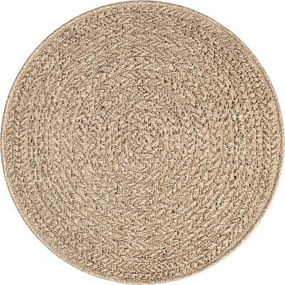 the carpet Kansas – Weerbestendig Indoor & Outdoor Vloerkleed met Cirkelpatroon – Naturel – Rond 80 cm
