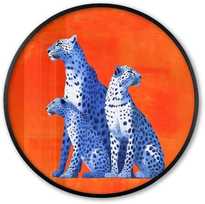 Poster in lijst Rond - Fotolijst 60x60 cm - Posters - Luipaarden - Stippen - Oranje - Ronde posterlijst zwart - Decoratie - Wanddecoratie woonkamer - Muurdecoratie slaapkamer