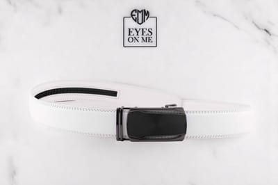 Witte lederen riem zonder gaatjes met automatische gesp voor heren ( Model L130 )