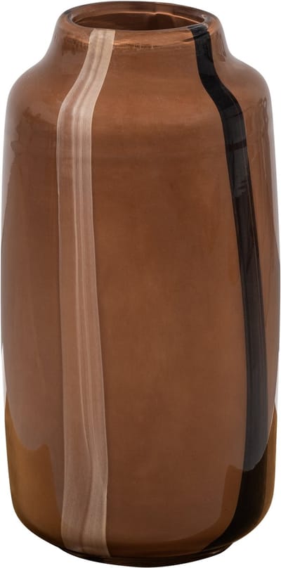 WOOOD Selena Vaas Met Streep Decoratie - Glas - Bruin - 35x18x18 cm